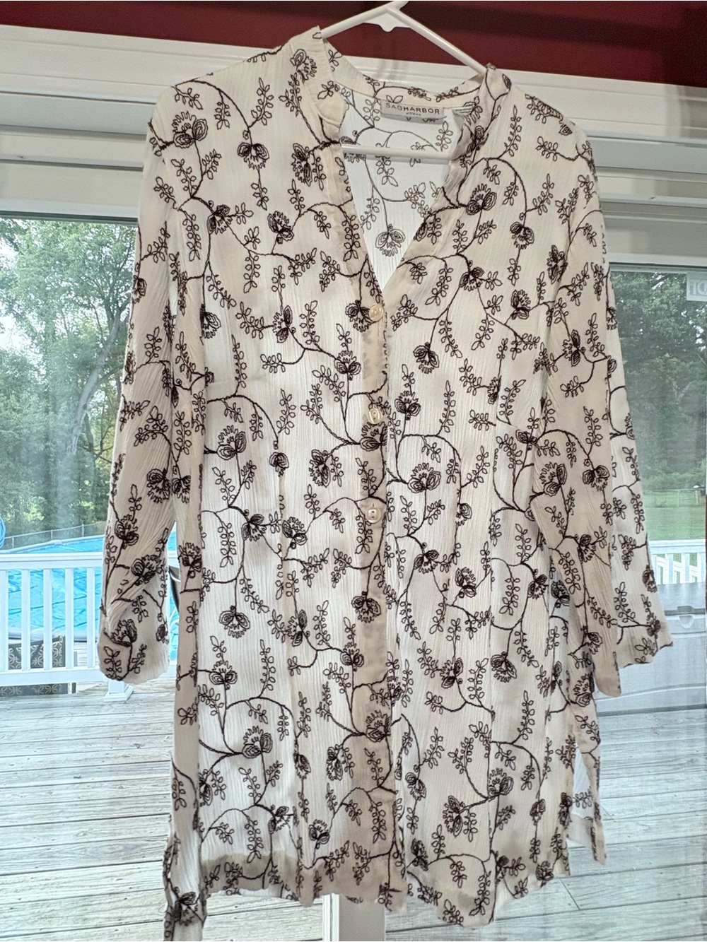 Sonoma Cream Long-Sleeve Floral Button-Front Tunic blouse